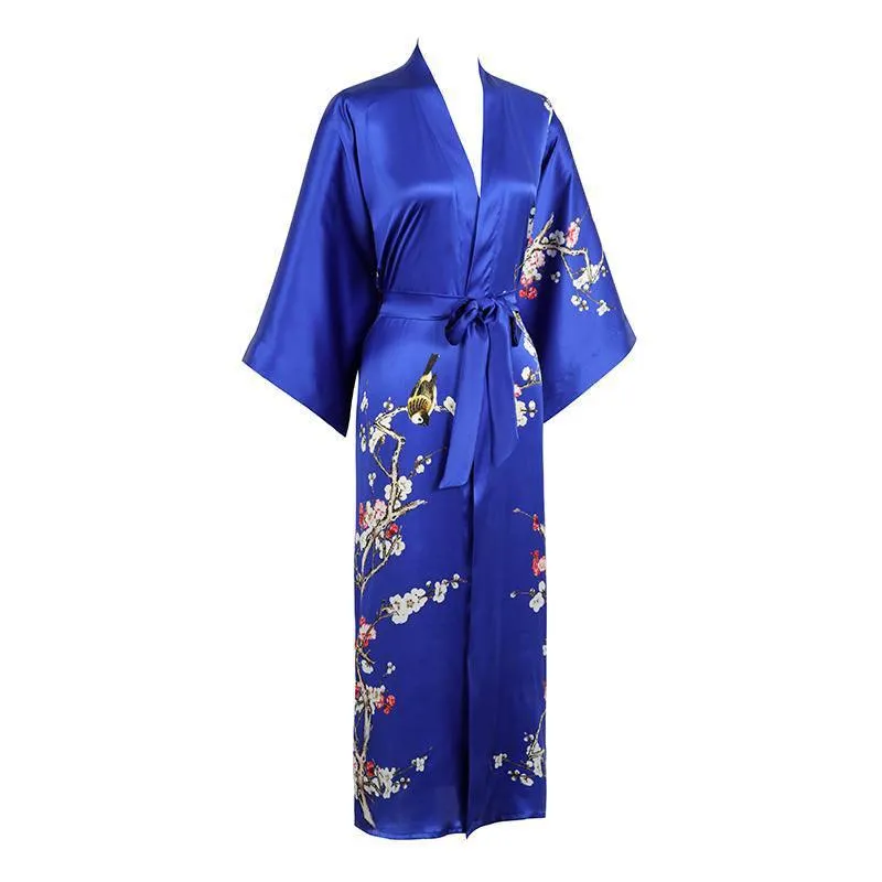 19 Momme Womens Silk Kimono Robe Long Sleeves Silk Printed kimono Robe Silk Sleepwear Bathrobe