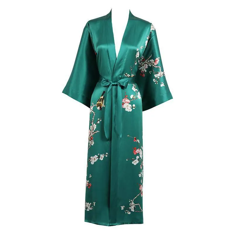 19 Momme Womens Silk Kimono Robe Long Sleeves Silk Printed kimono Robe Silk Sleepwear Bathrobe
