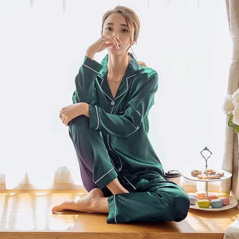 2 Piece Silk Satin Pants Pajama Set
