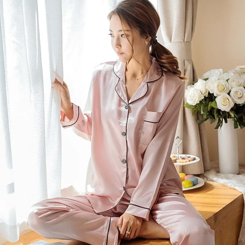 2 Piece Silk Satin Pants Pajama Set