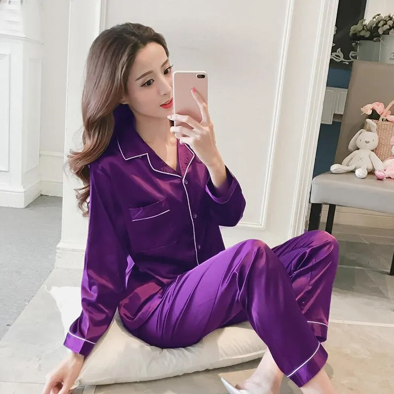 2 Piece Silk Satin Pants Pajama Set