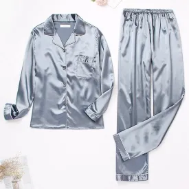 2 Piece Silk Satin Pants Pajama Set