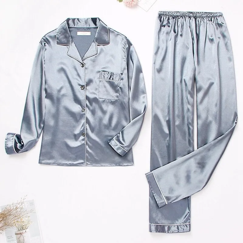 2 Piece Silk Satin Pants Pajama Set