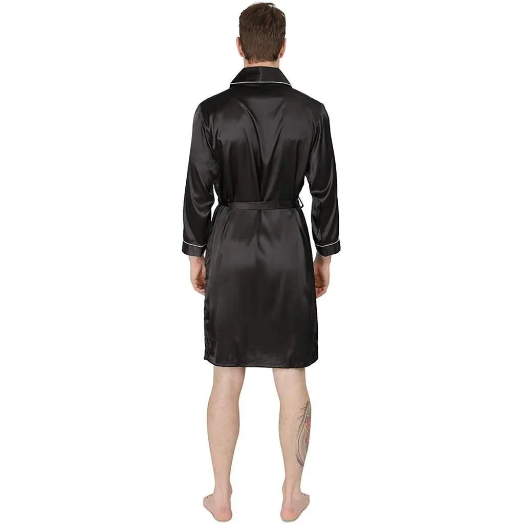 22MM Mulberry Silk Robe Set Mens Classic Silk Bathrobe And Shorts Sleepwear With White Piping