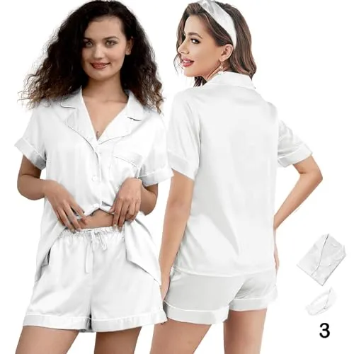 3Pcs Silk Pajamas XS-4XL Womens Satin Pajama Short Floral Sleepwear Bride Soft Pj Lounge Sets Pjs Shorts Set