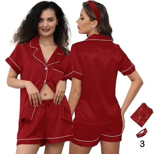 3Pcs Silk Pajamas XS-4XL Womens Satin Pajama Short Floral Sleepwear Bride Soft Pj Lounge Sets Pjs Shorts Set
