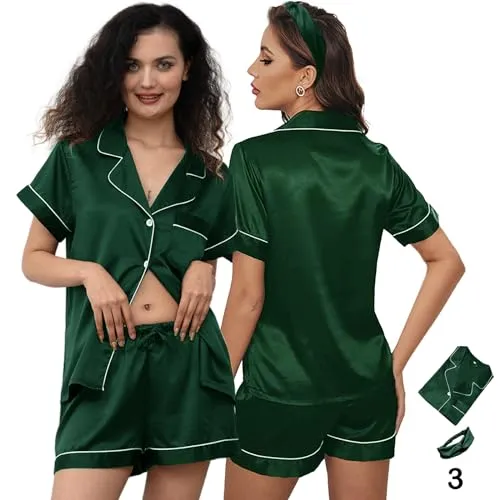 3Pcs Silk Pajamas XS-4XL Womens Satin Pajama Short Floral Sleepwear Bride Soft Pj Lounge Sets Pjs Shorts Set
