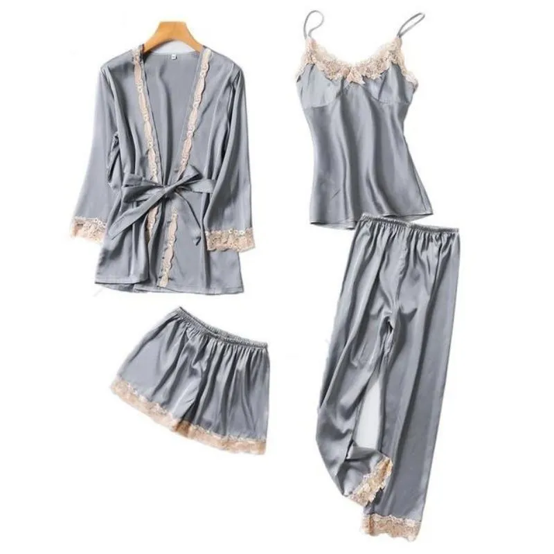 4 Pieces Satin Pajama Set