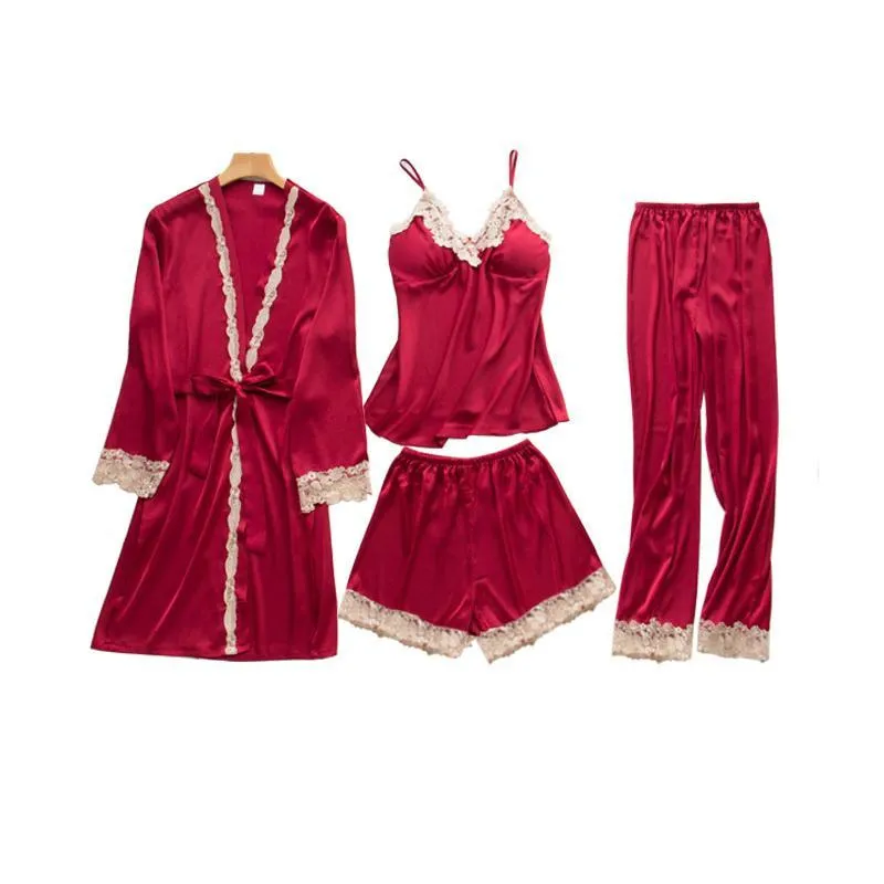 4 Pieces Satin Pajama Set