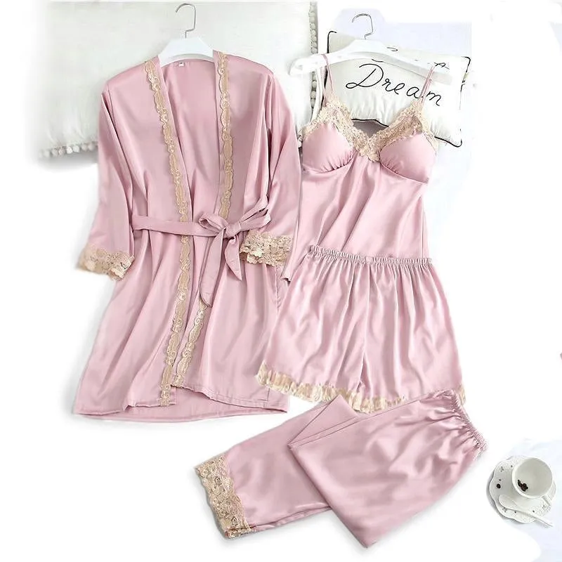 4 Pieces Satin Pajama Set