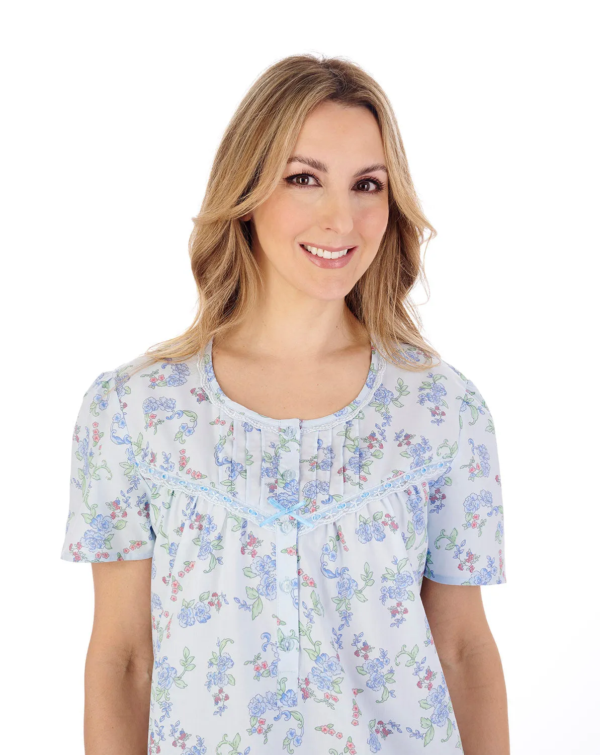 42" Floral Print Woven Cotton Nightdress