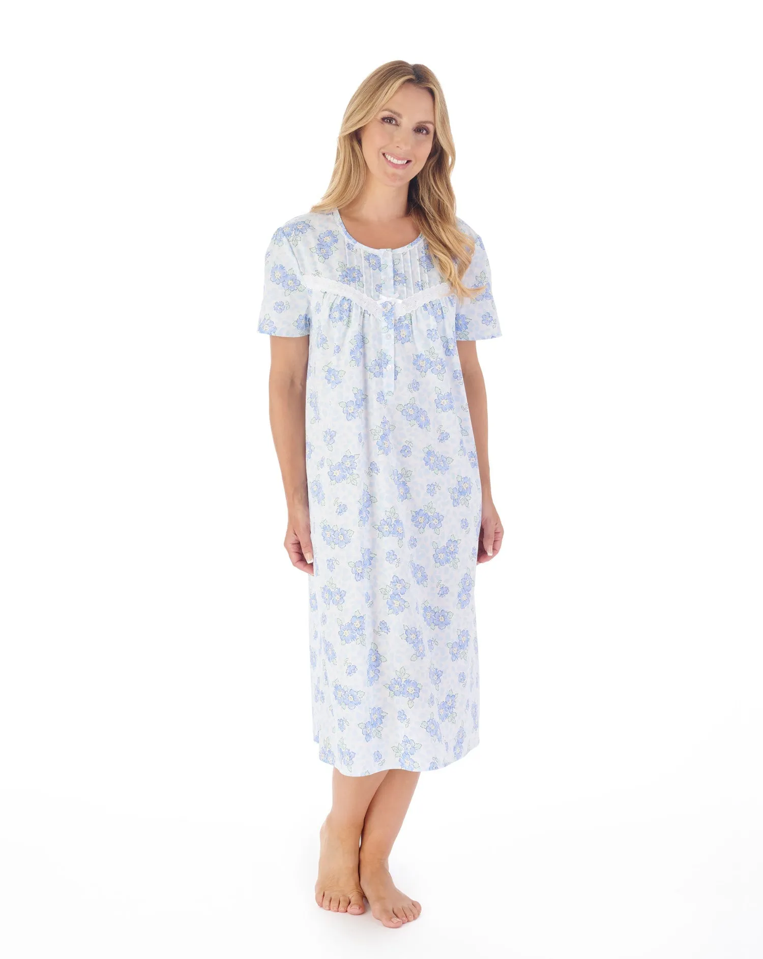 44" Shadow Leaf Floral Print Lawn Cotton Nightdress