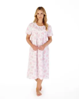44" Shadow Leaf Floral Print Lawn Cotton Nightdress