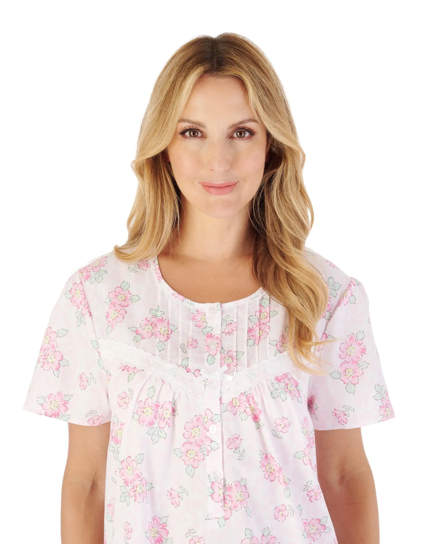 44" Shadow Leaf Floral Print Lawn Cotton Nightdress