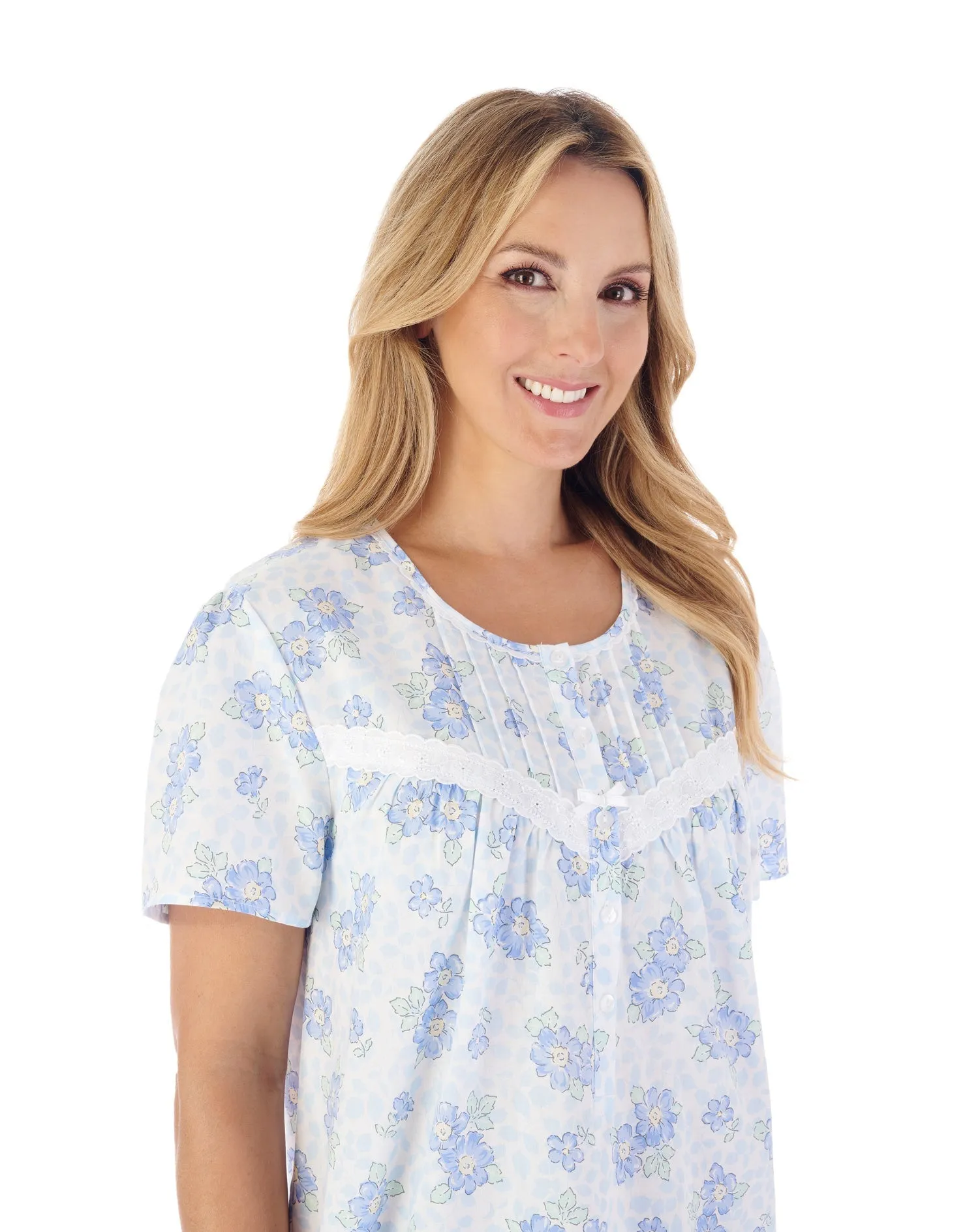 44" Shadow Leaf Floral Print Lawn Cotton Nightdress