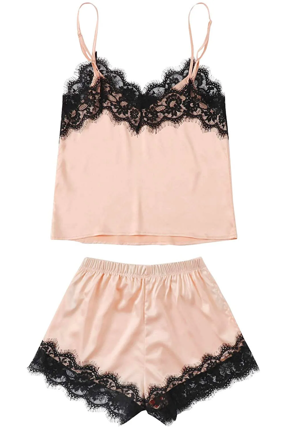 5-Piece Satin Loungewear Set with Lace Accents