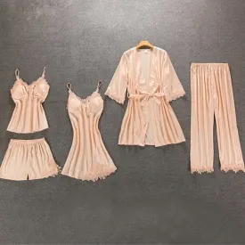 5 Pieces Silk Pajamas Set