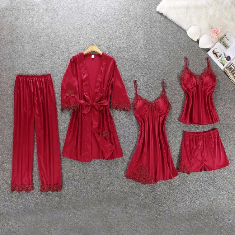 5 Pieces Silk Pajamas Set