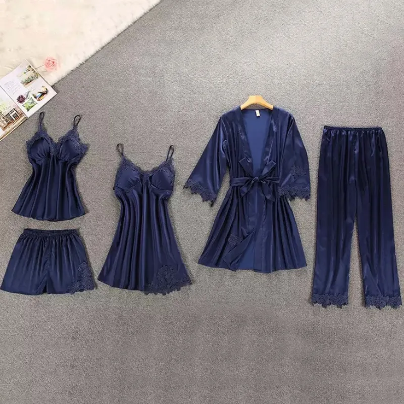 5 Pieces Silk Pajamas Set