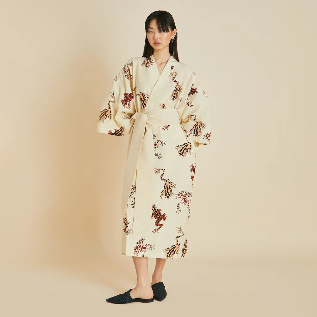 Amaya Hyades Cream Frog Robe in Cotton-Silk