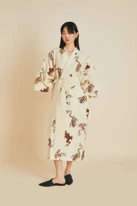 Amaya Hyades Cream Frog Robe in Cotton-Silk