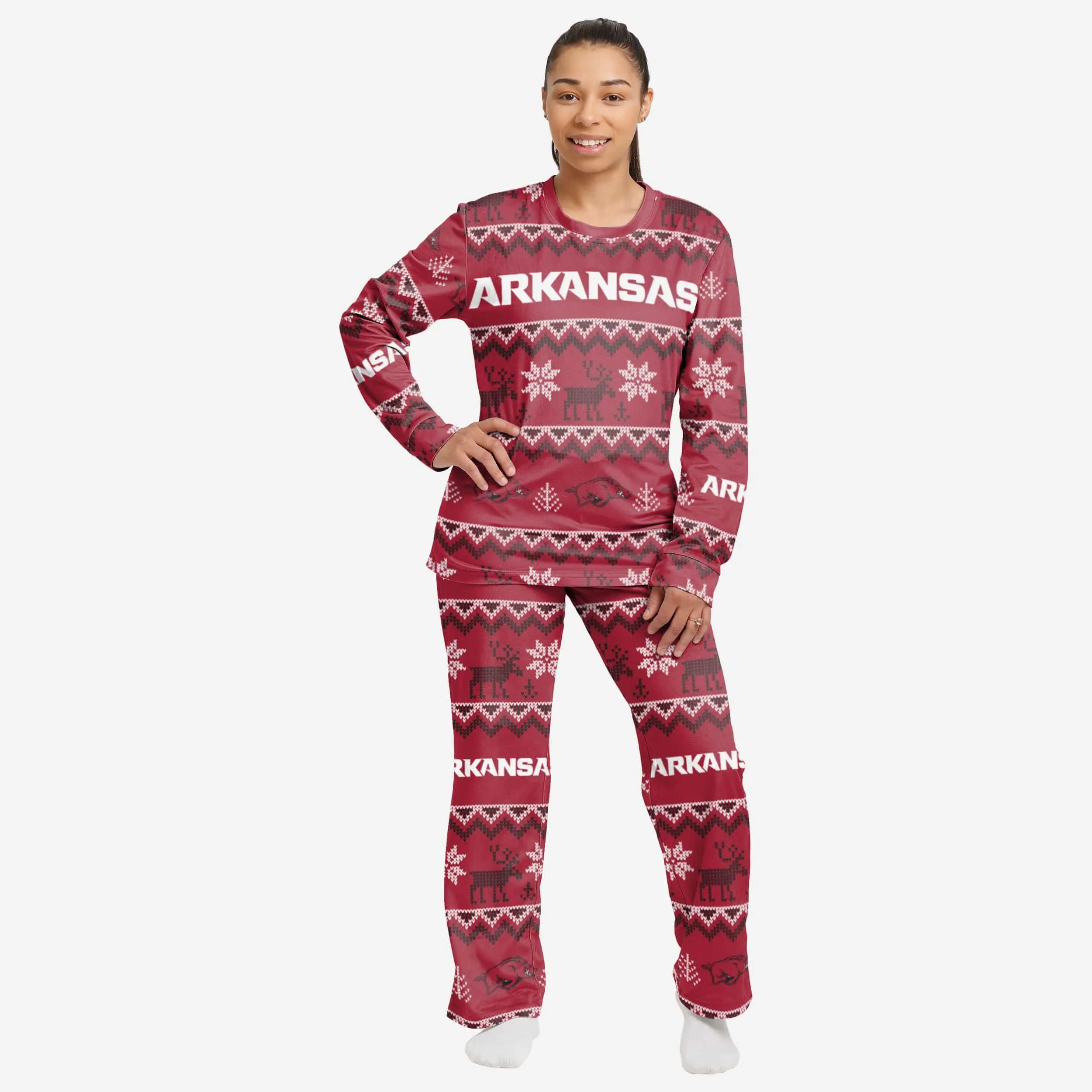 Arkansas Razorbacks Womens Ugly Pattern Family Holiday Pajamas