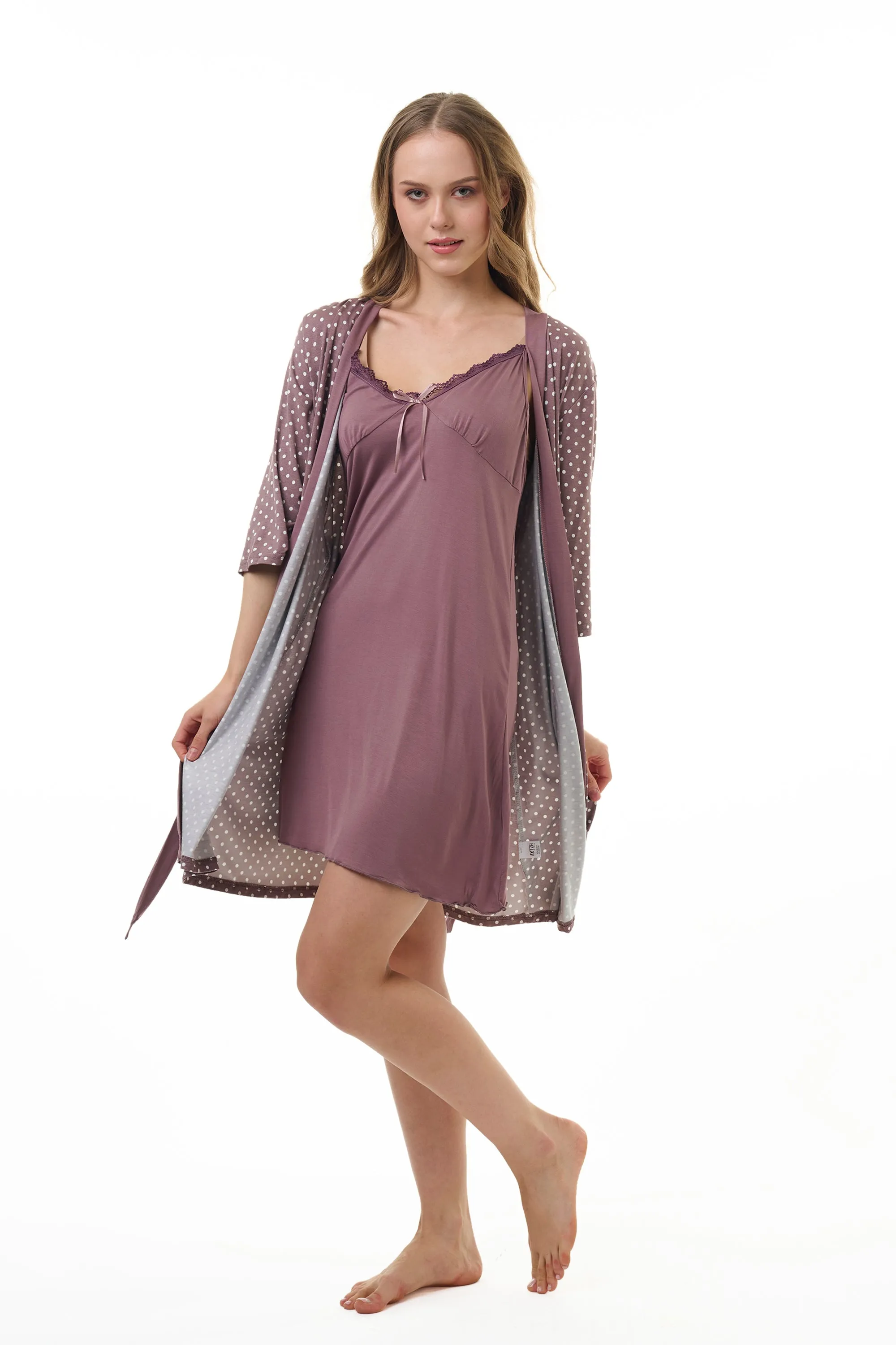 AXTZH NIGHTWEAR-MOR1922000IJ Lace Cotton Nightdress with Robe