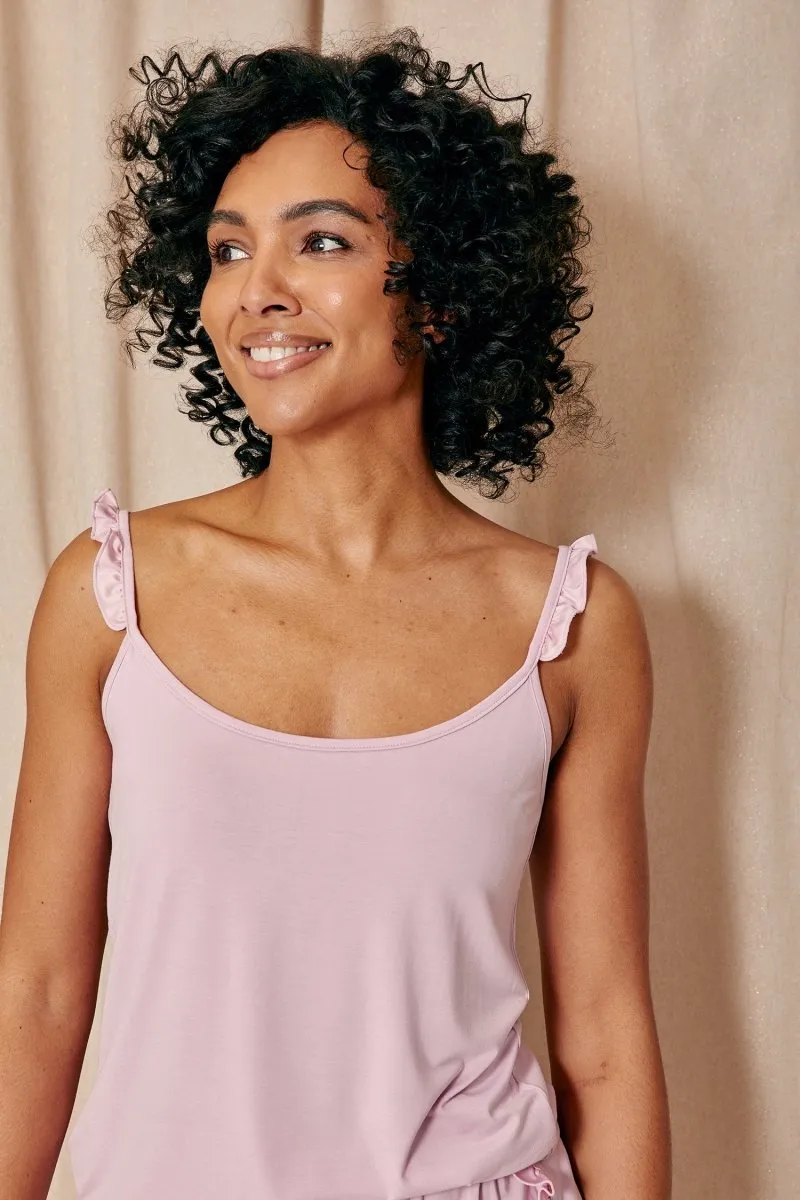 Bamboo Frill Cami Short Pyjama Set in Blush