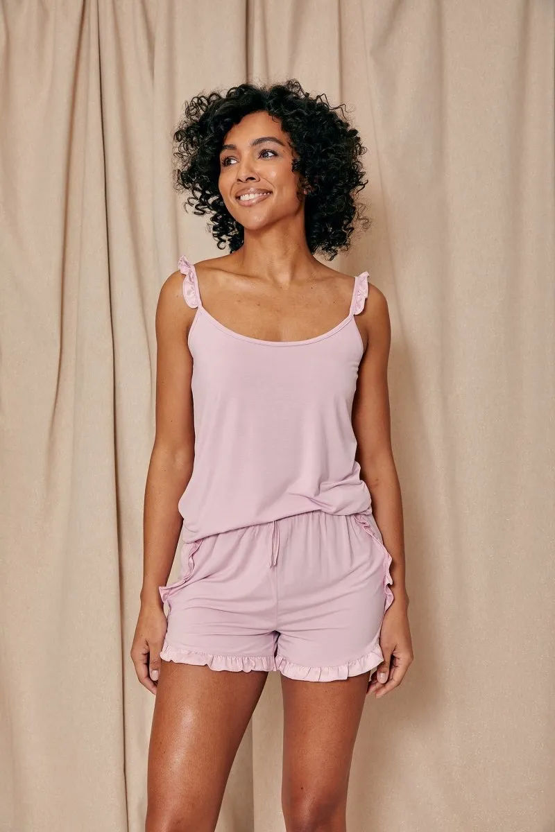 Bamboo Frill Cami Short Pyjama Set in Blush