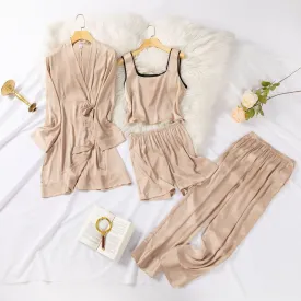 Beige Silk Bridal Gown 4pc Pajama Set
