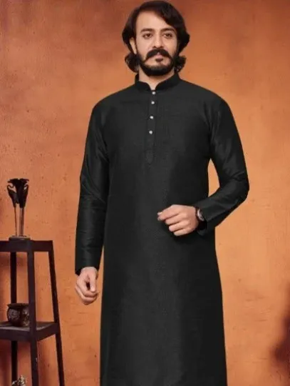 Black Designer Silk Cotton Men Kurta Pajama UK NEXTD AY