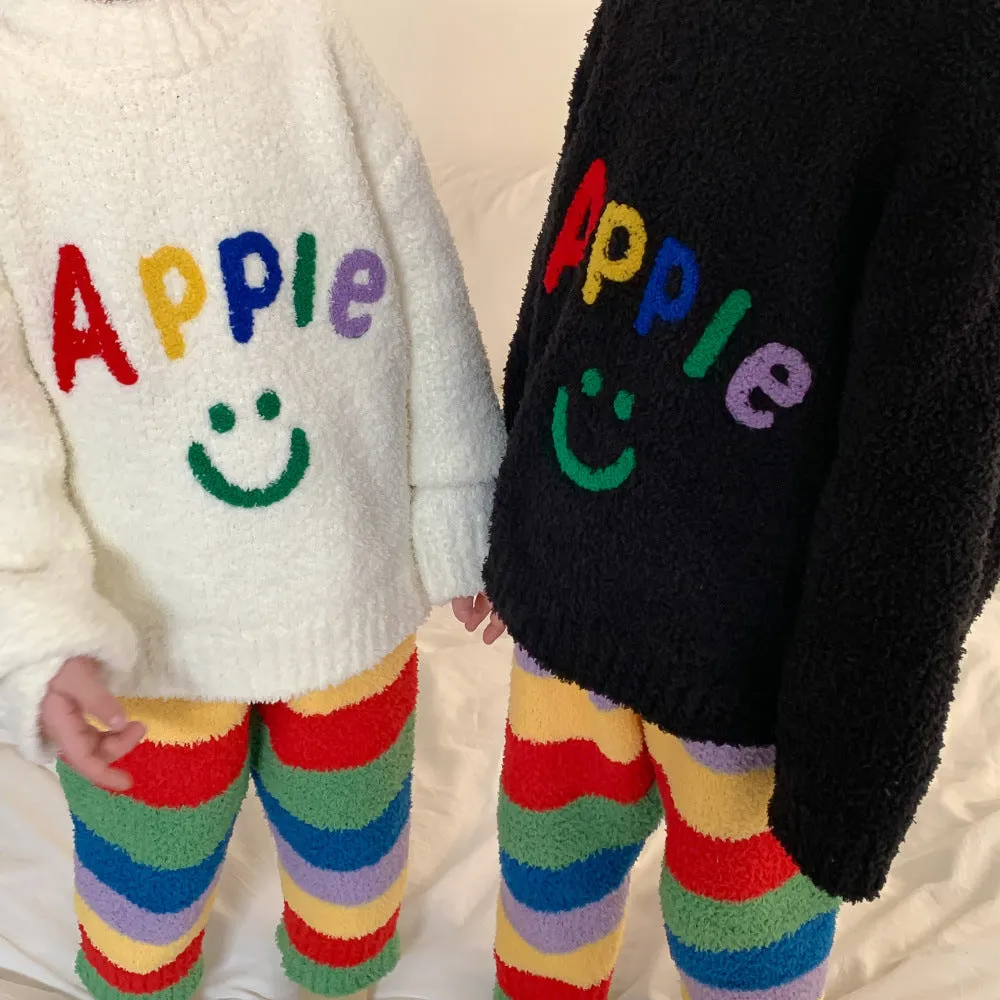 Black Pullover Apple Letter Strip kids Pyjama Set