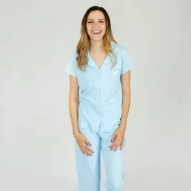 Blue Scattered Dot Print Notch Collar Capri Set