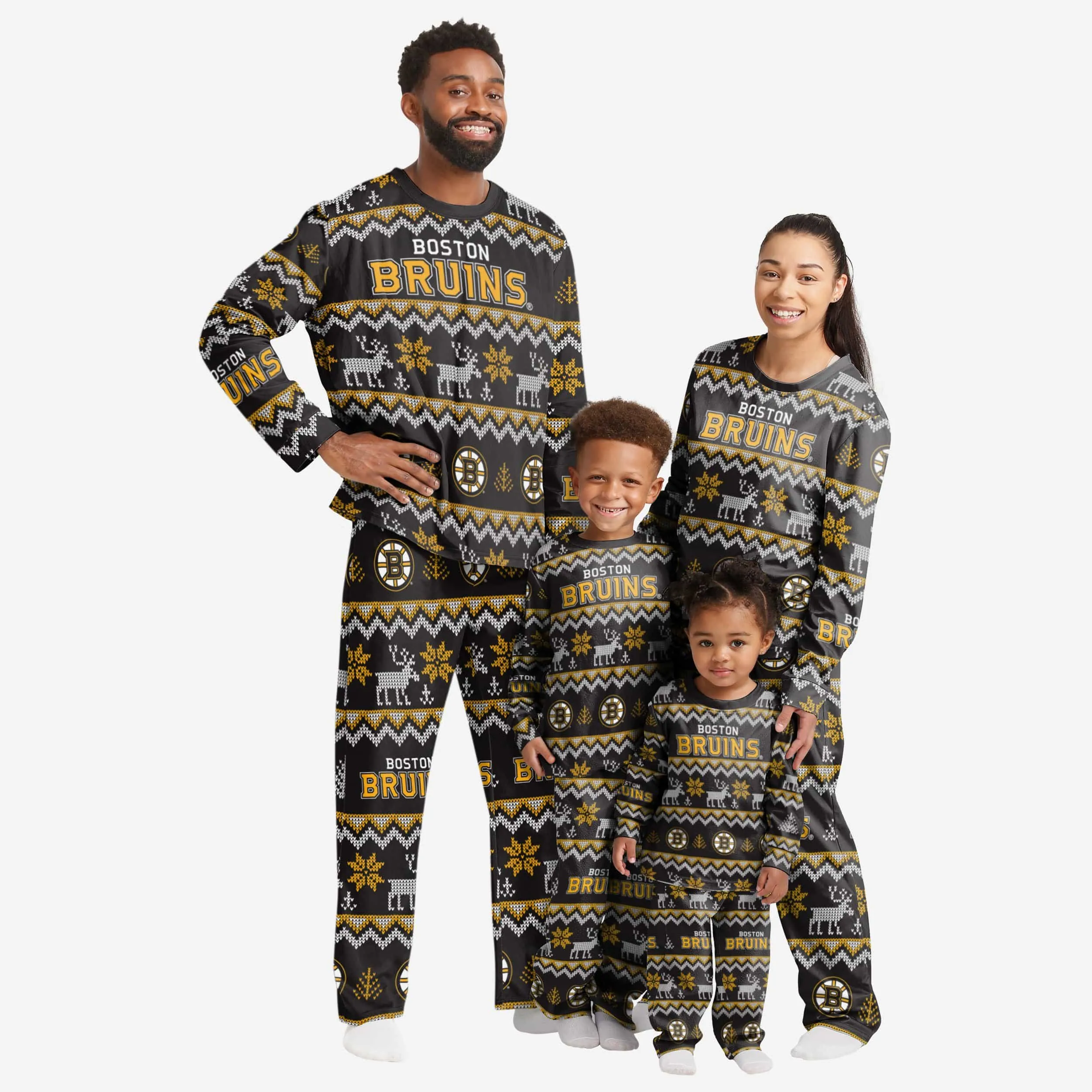 Boston Bruins Womens Ugly Pattern Family Holiday Pajamas