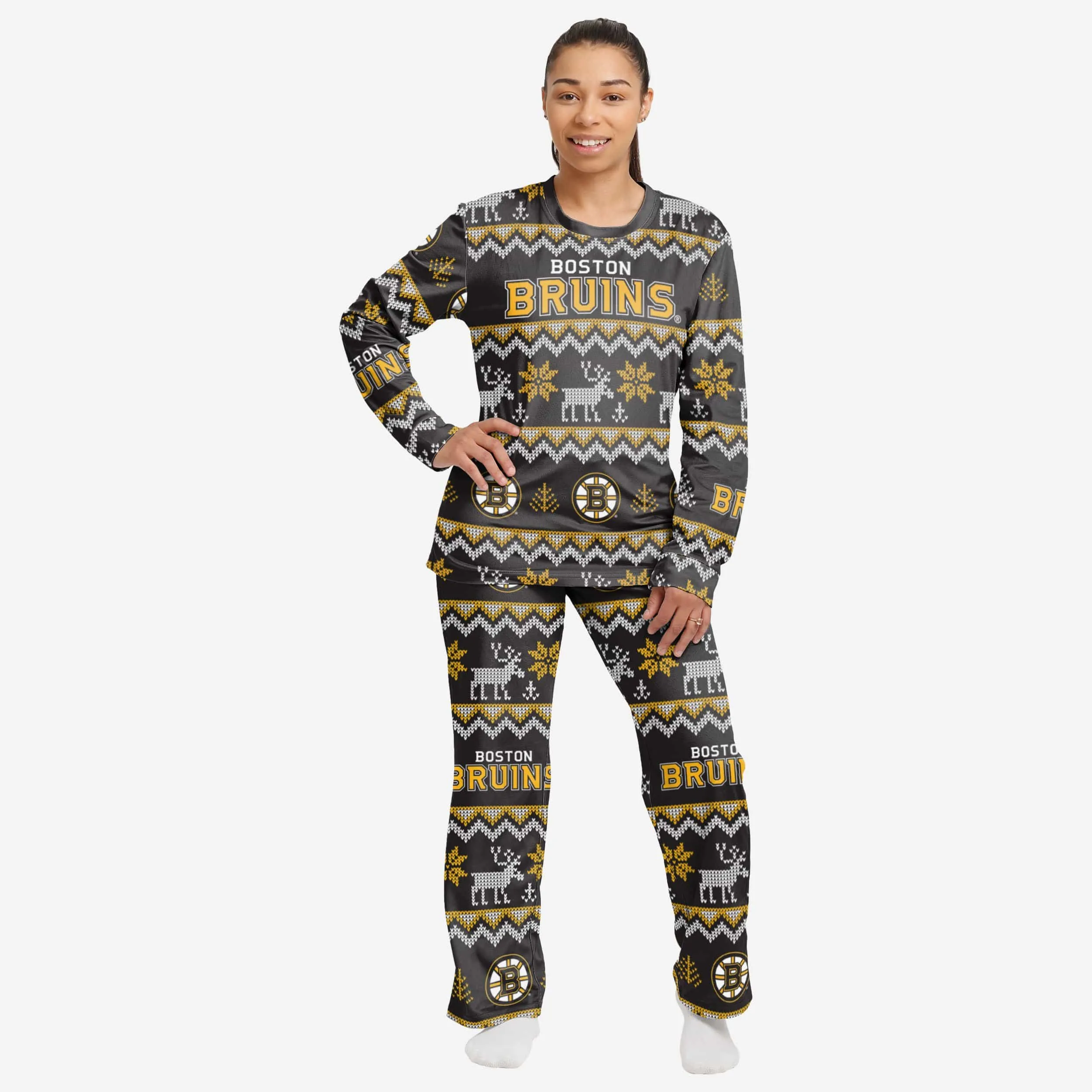 Boston Bruins Womens Ugly Pattern Family Holiday Pajamas