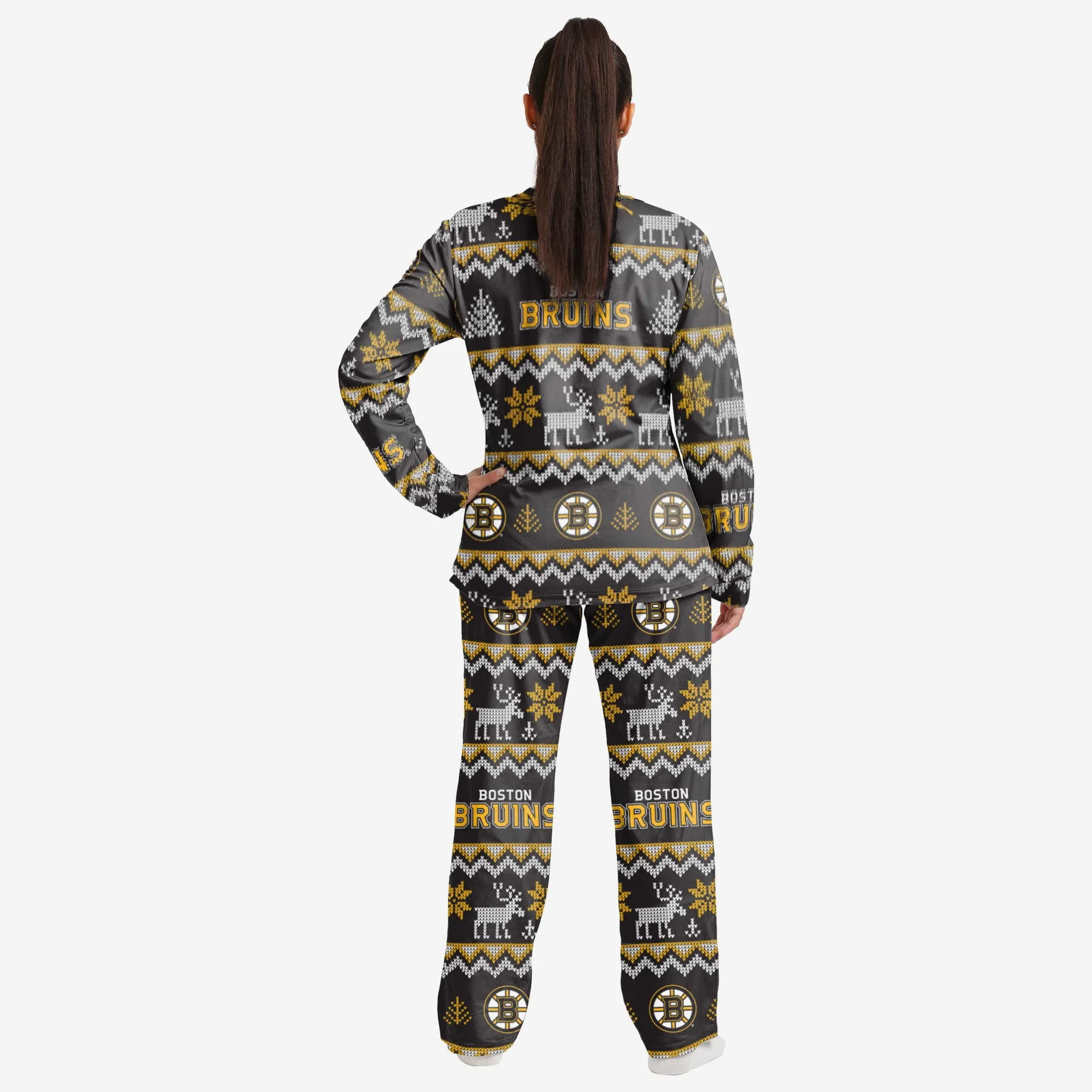 Boston Bruins Womens Ugly Pattern Family Holiday Pajamas