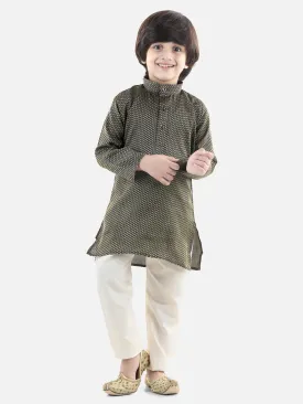 BownBee Silk Blend Full Sleeve Jacquard Kurta Pajama For Boys - Black