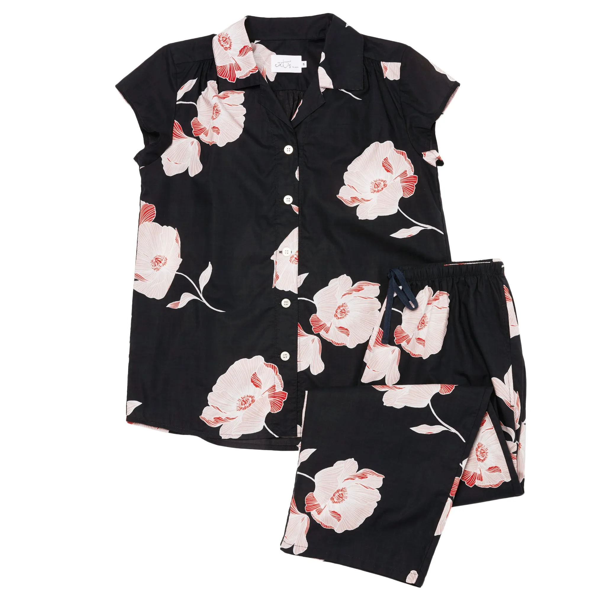 Capri Pajama Set - Poppies on Black