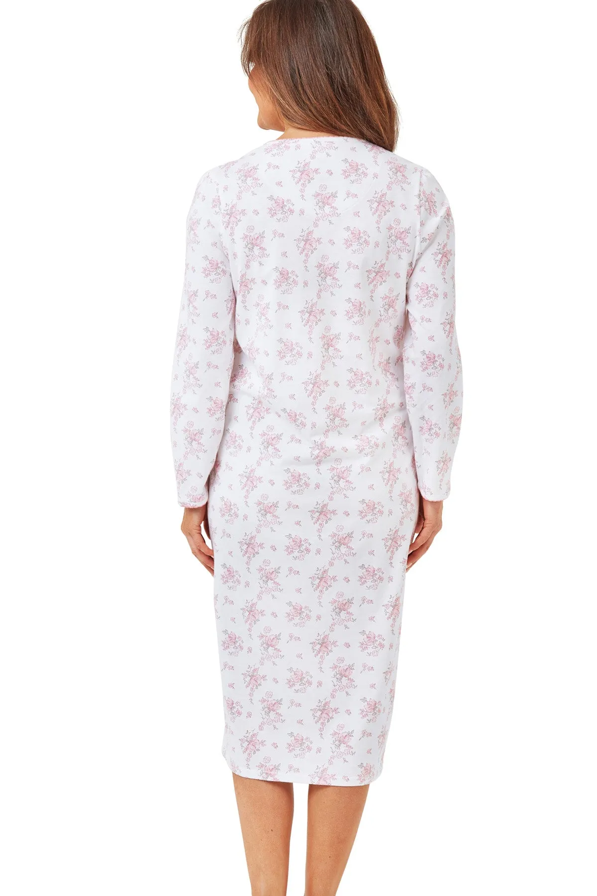 Champagne Floral 45" Long Sleeve Knitted Cotton Nightdress
