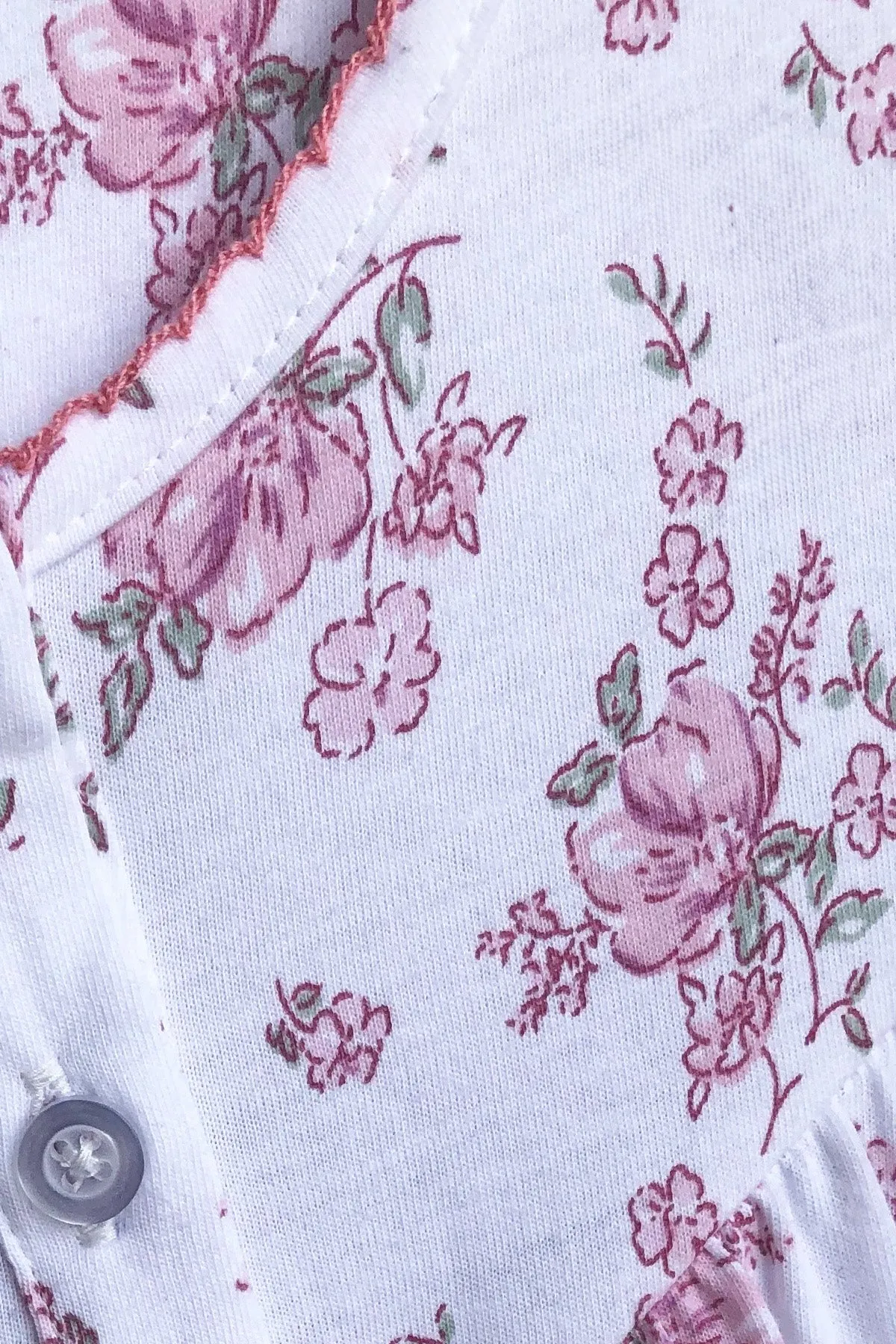 Champagne Floral 45" Long Sleeve Knitted Cotton Nightdress