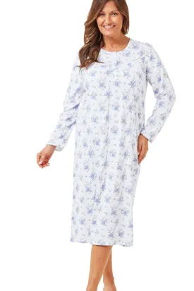 Champagne Floral 45" Long Sleeve Knitted Cotton Nightdress