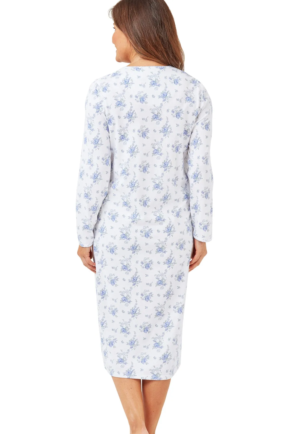 Champagne Floral 45" Long Sleeve Knitted Cotton Nightdress