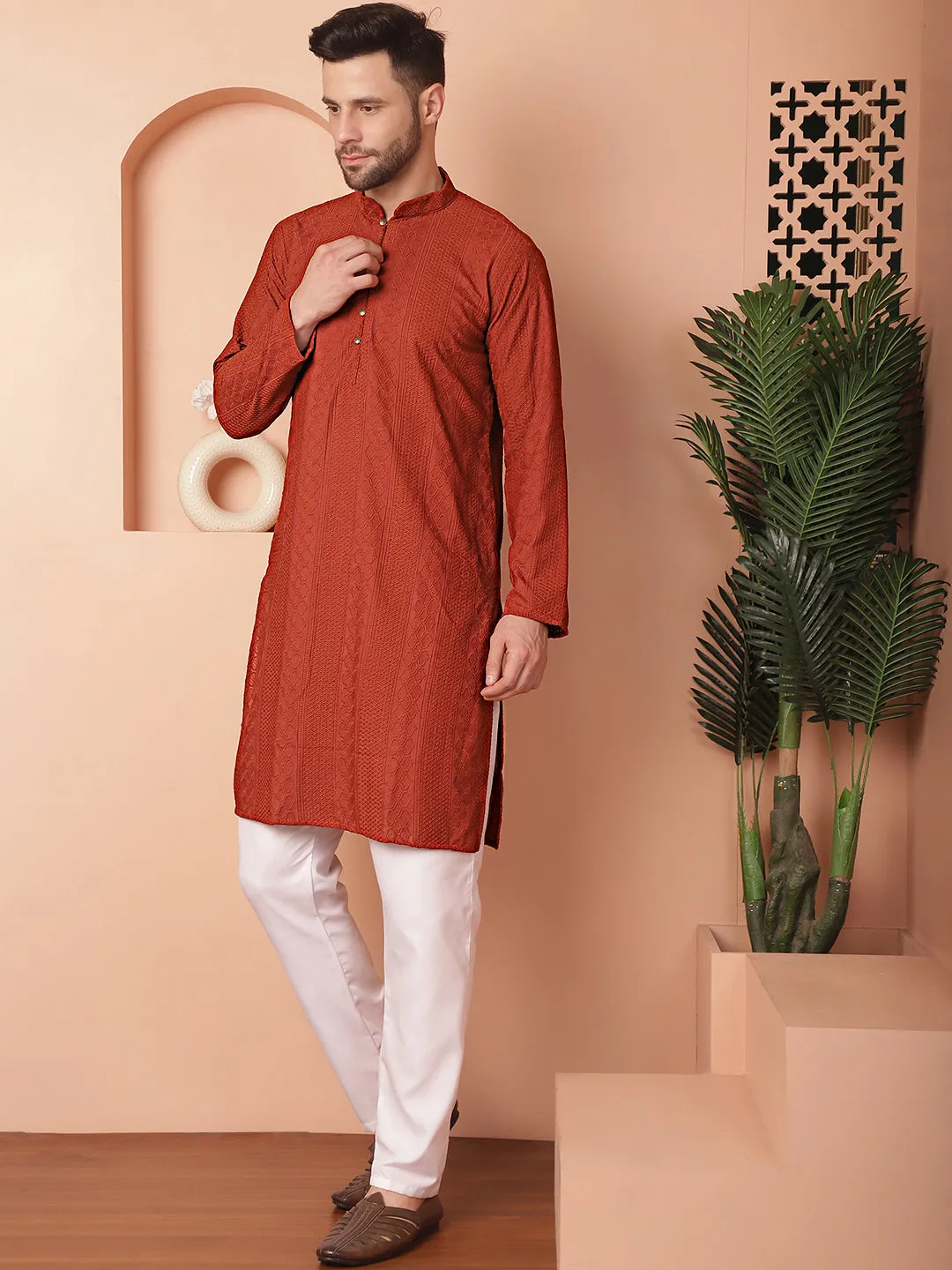 Chikankari Cotton Kurta With Churidar