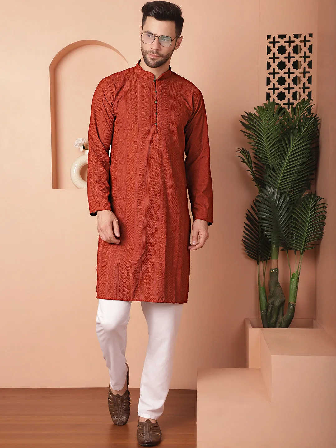 Chikankari Cotton Kurta With Churidar