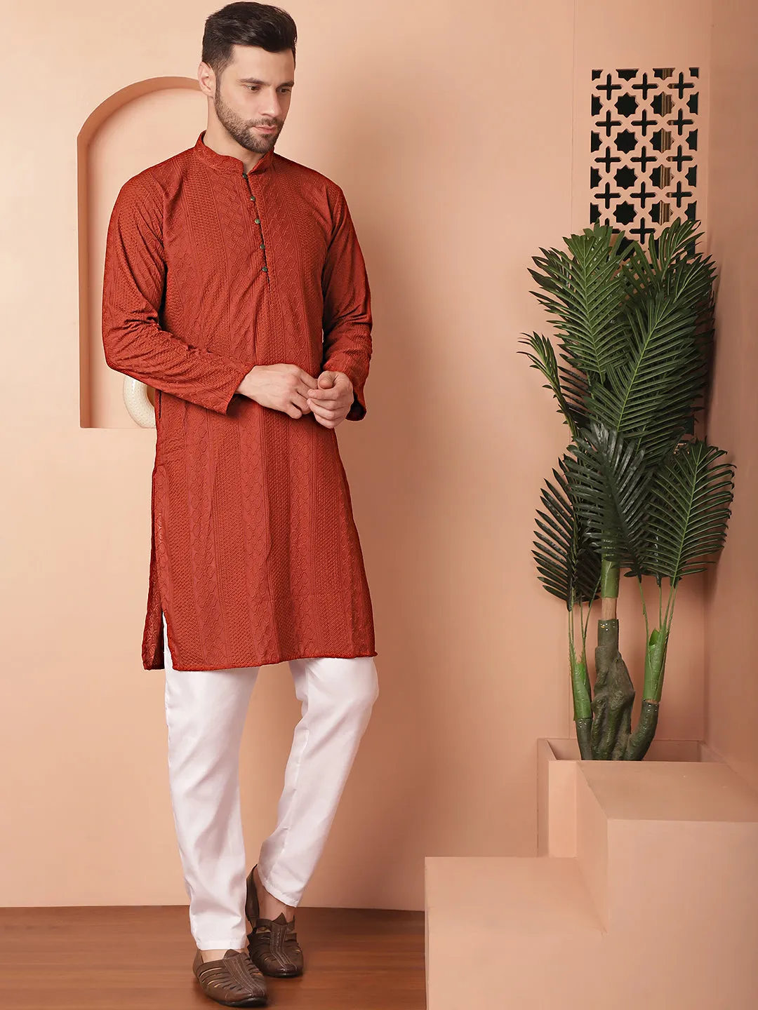 Chikankari Cotton Kurta With Churidar