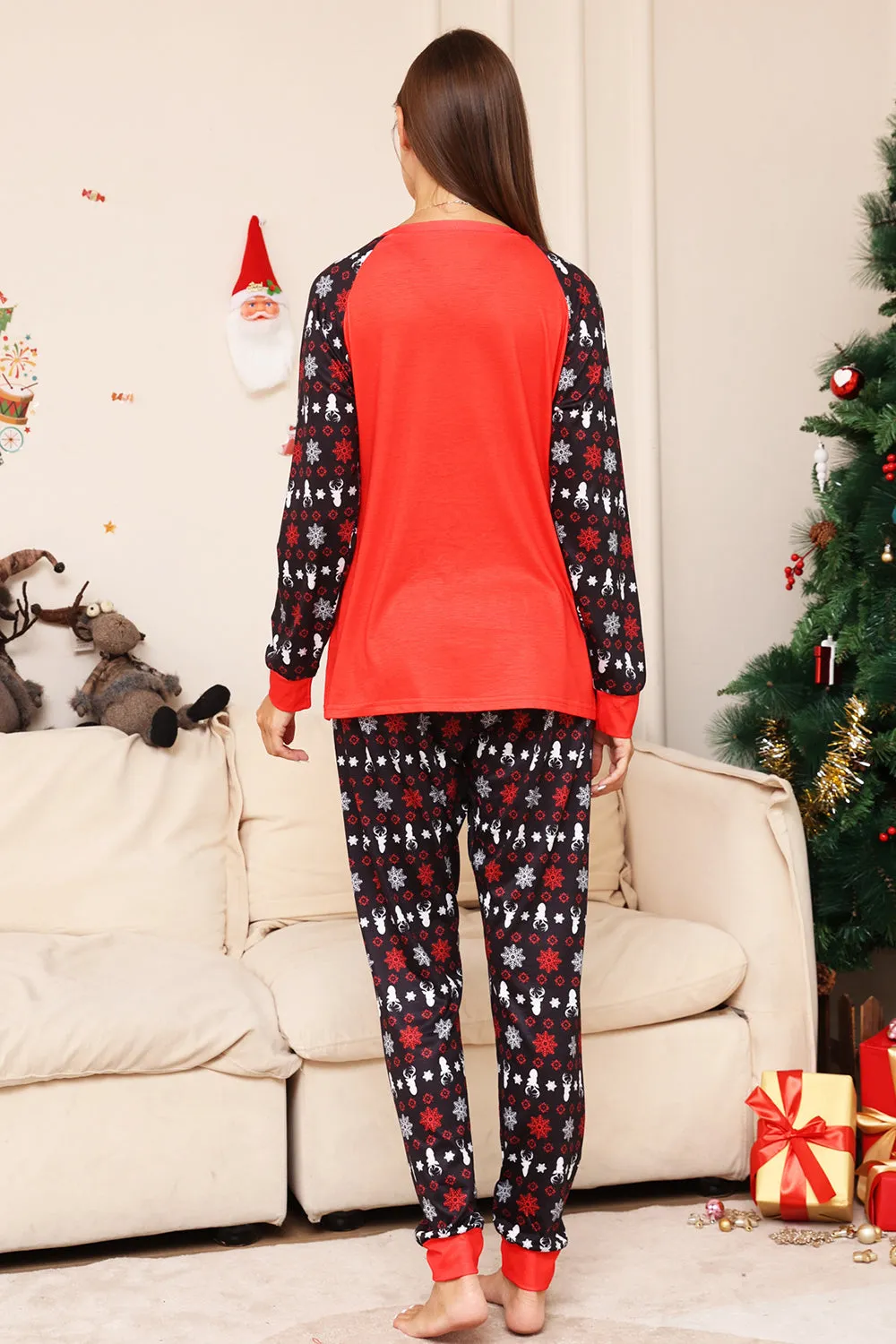 Christmas Family Matching Pajamas Black Red Deer Printed Pajamas Set