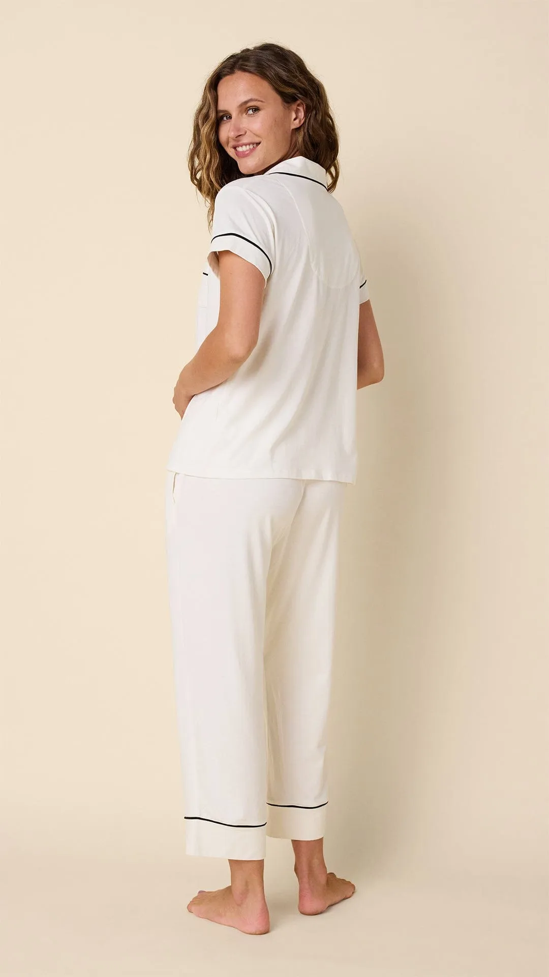 Classic Pima Knit Capri - Ivory/Navy