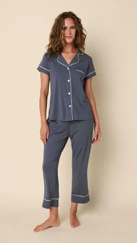 Classic Pima Knit Capri Set - Steel Blue/Ivory