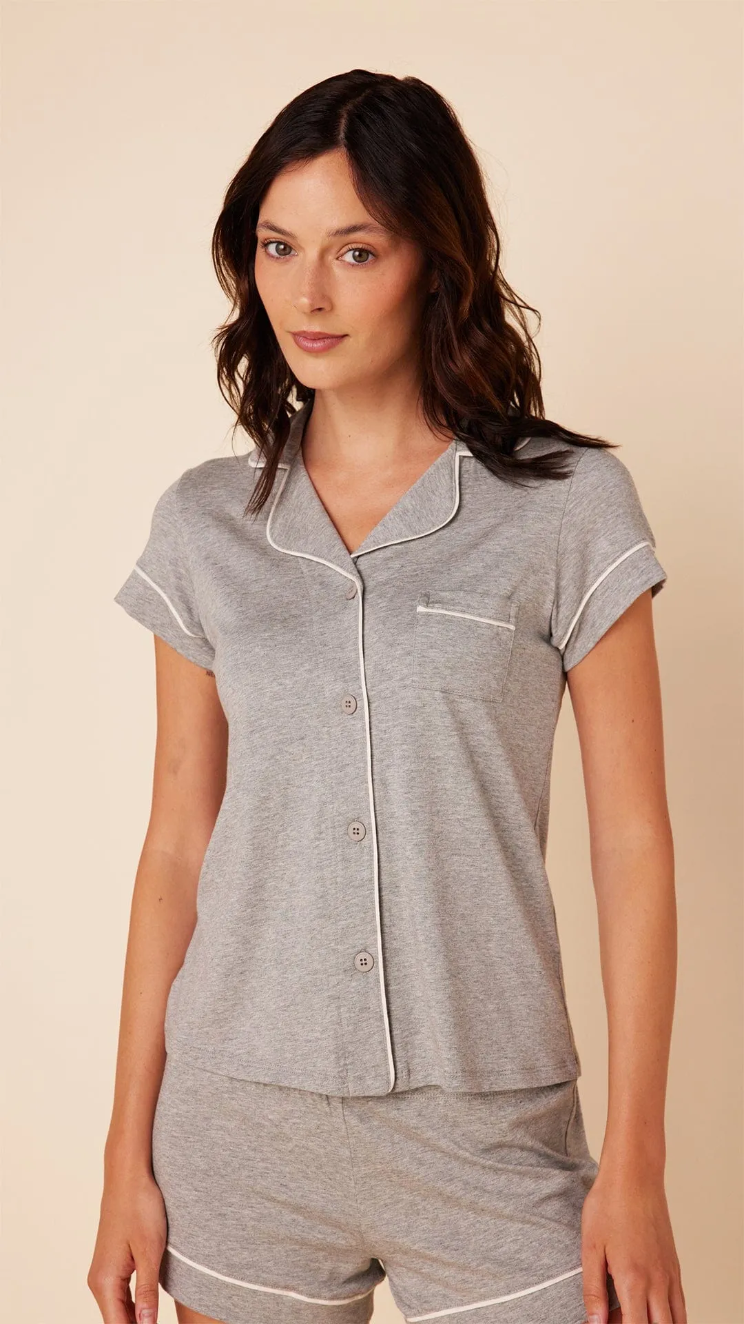 Classic Pima Knit Short Set - Heather Grey