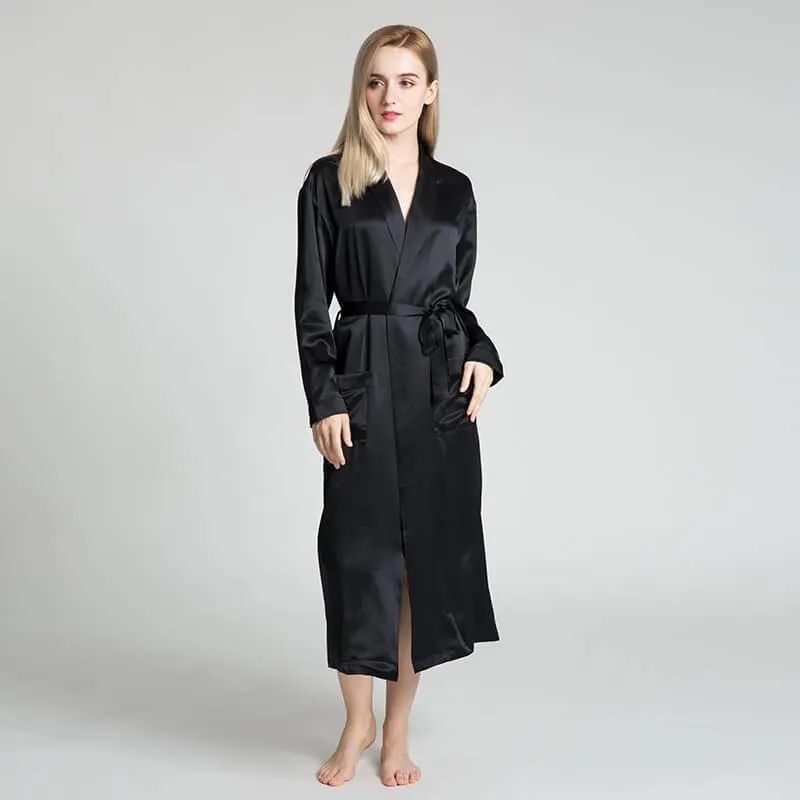 Classic Womens Full Length Silk  Robe 22 Momme Silk Bathrobe Silk Nightwear
